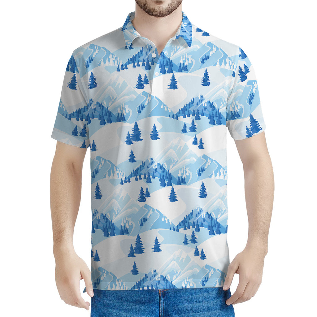 Skiing Mountain Print Men's Polo Shirt