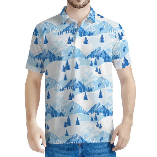 Skiing Mountain Print Men's Polo Shirt