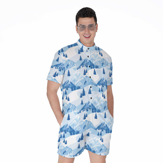 Skiing Mountain Print Men's Rompers