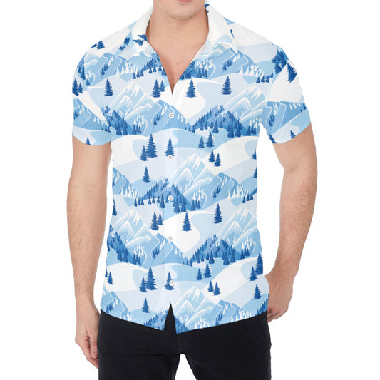 Skiing Mountain Print Men's Shirt