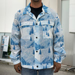 Skiing Mountain Print Men's Shirt Jacket