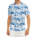 Skiing Mountain Print Men's Short Sleeve Rash Guard
