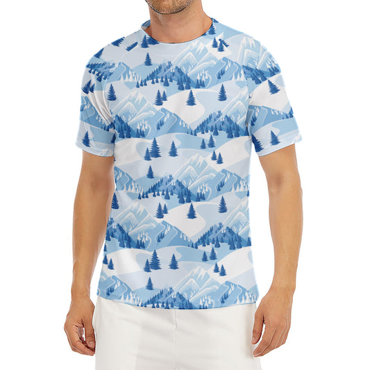 Skiing Mountain Print Men's Short Sleeve Rash Guard