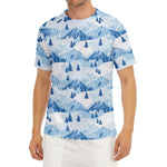 Skiing Mountain Print Men's Short Sleeve Rash Guard