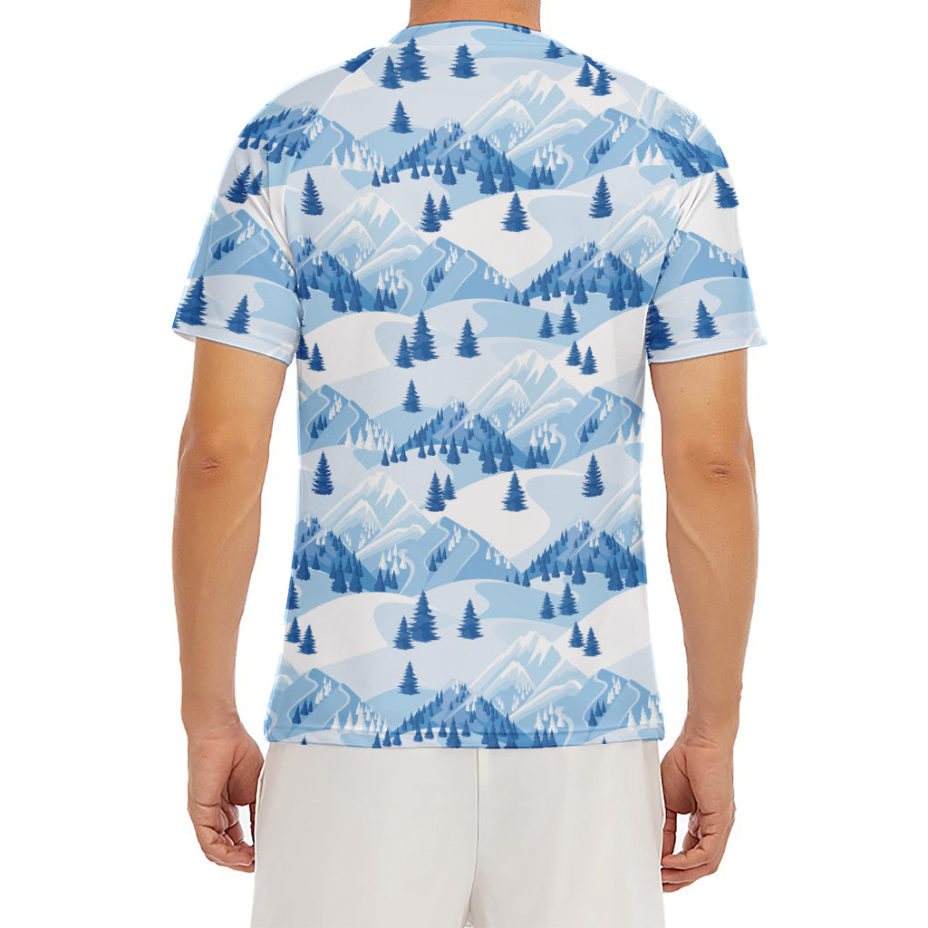 Skiing Mountain Print Men's Short Sleeve Rash Guard