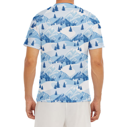 Skiing Mountain Print Men's Short Sleeve Rash Guard