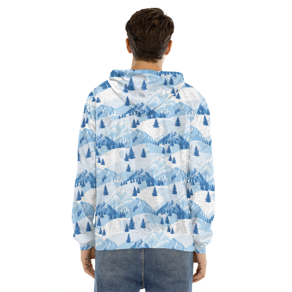 Skiing Mountain Print Men's Velvet Pullover Hoodie
