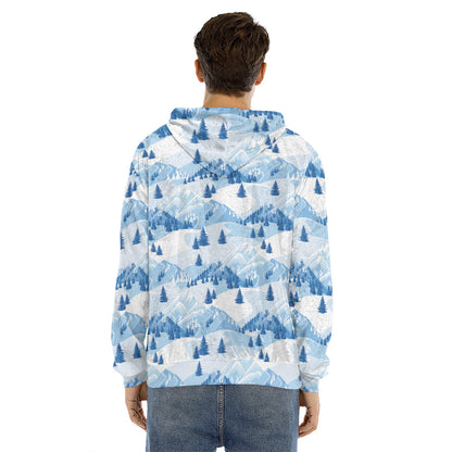 Skiing Mountain Print Men's Velvet Pullover Hoodie