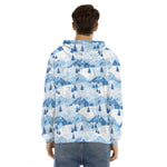 Skiing Mountain Print Men's Velvet Pullover Hoodie