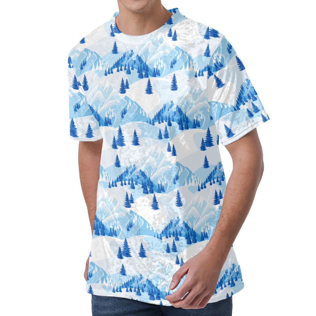 Skiing Mountain Print Men's Velvet T-Shirt