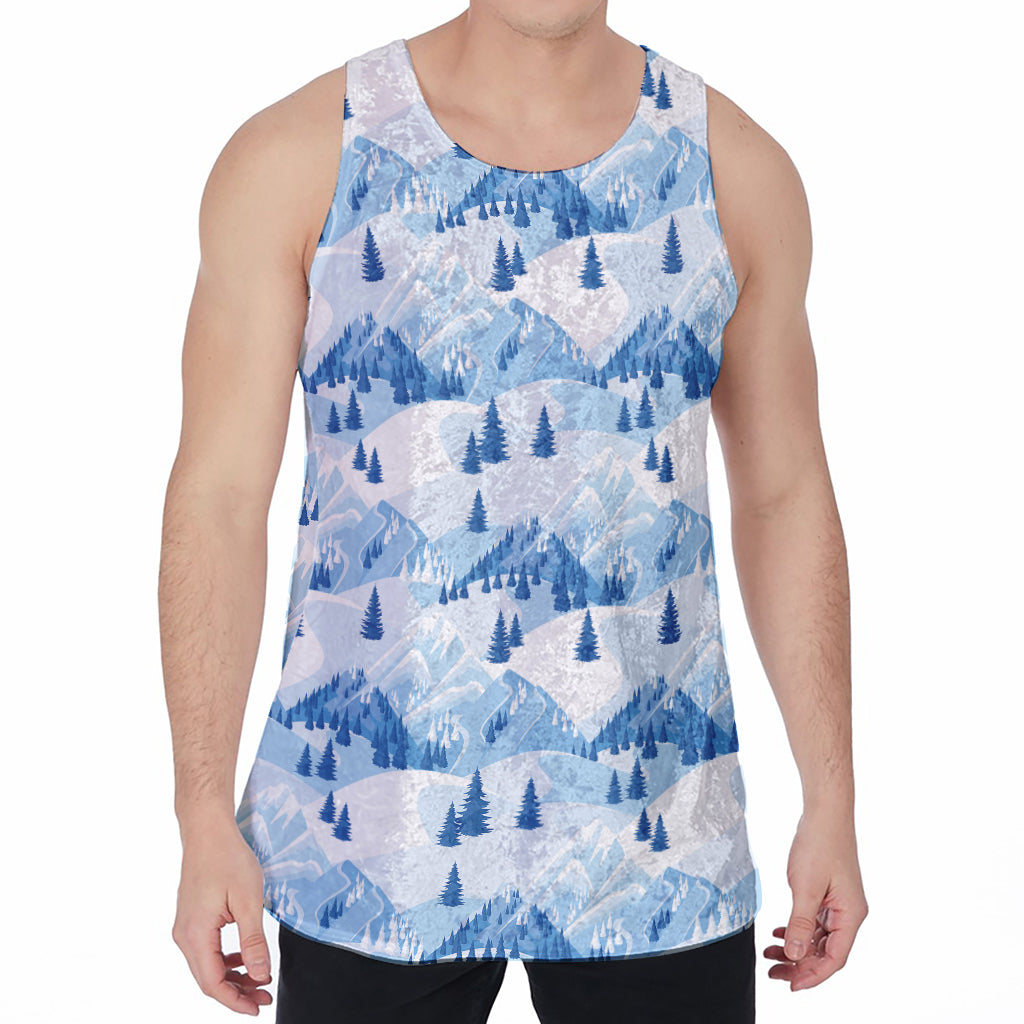 Skiing Mountain Print Men's Velvet Tank Top