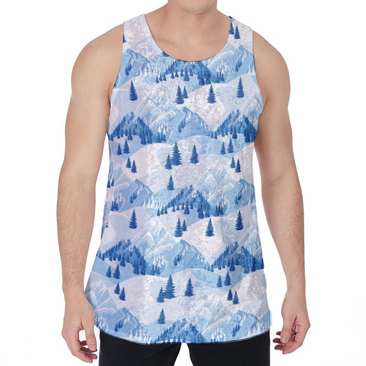 Skiing Mountain Print Men's Velvet Tank Top