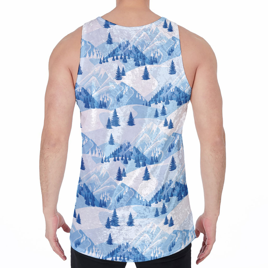 Skiing Mountain Print Men's Velvet Tank Top