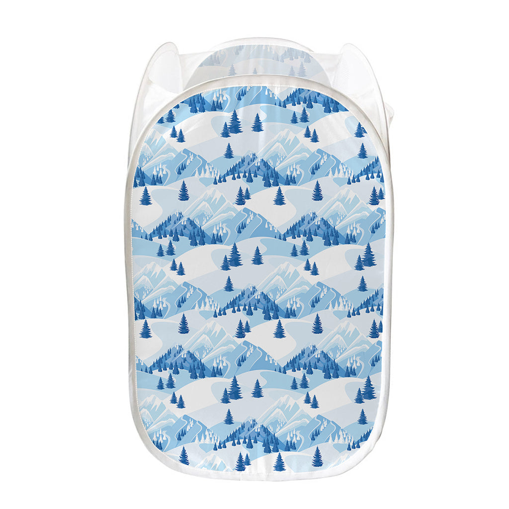 Skiing Mountain Print Mesh Laundry Hamper