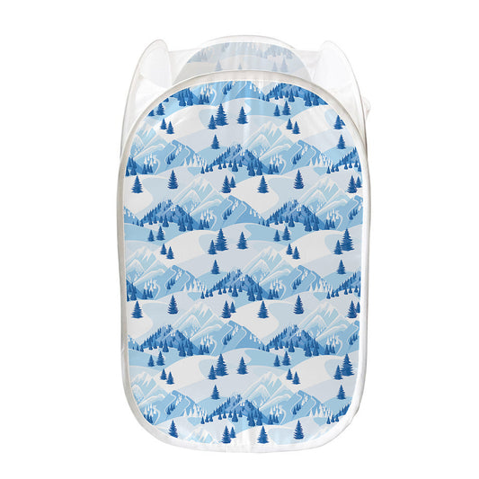 Skiing Mountain Print Mesh Laundry Hamper