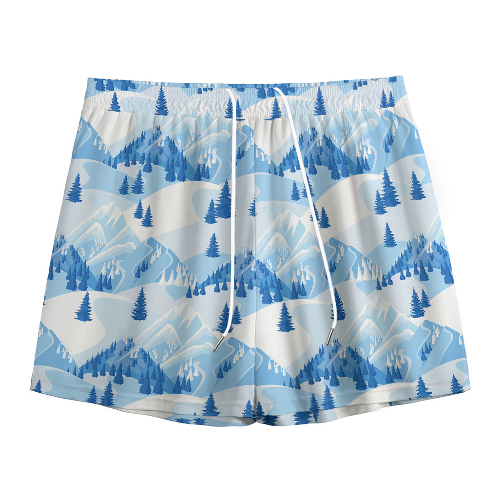 Skiing Mountain Print Mesh Shorts