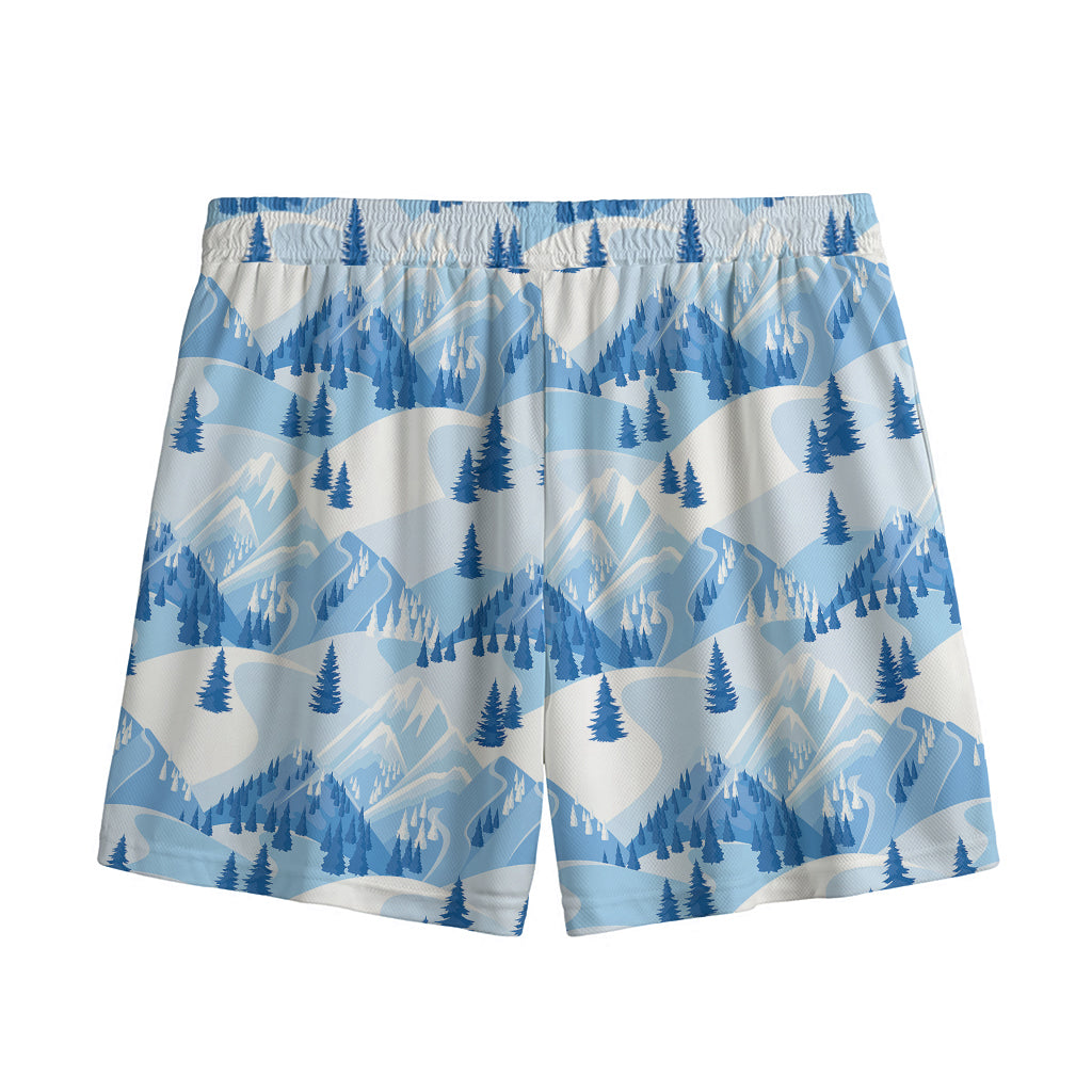 Skiing Mountain Print Mesh Shorts