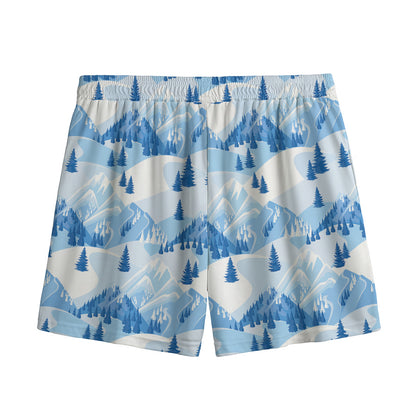 Skiing Mountain Print Mesh Shorts