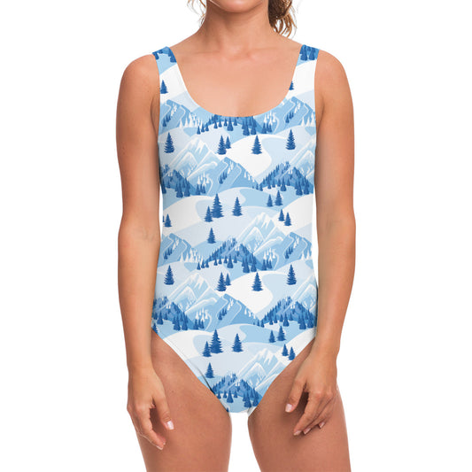 Skiing Mountain Print One Piece Swimsuit