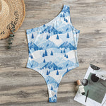 Skiing Mountain Print One Shoulder Bodysuit