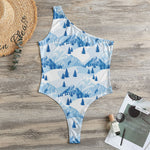Skiing Mountain Print One Shoulder Bodysuit