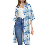 Skiing Mountain Print Open Front Beach Cover Up