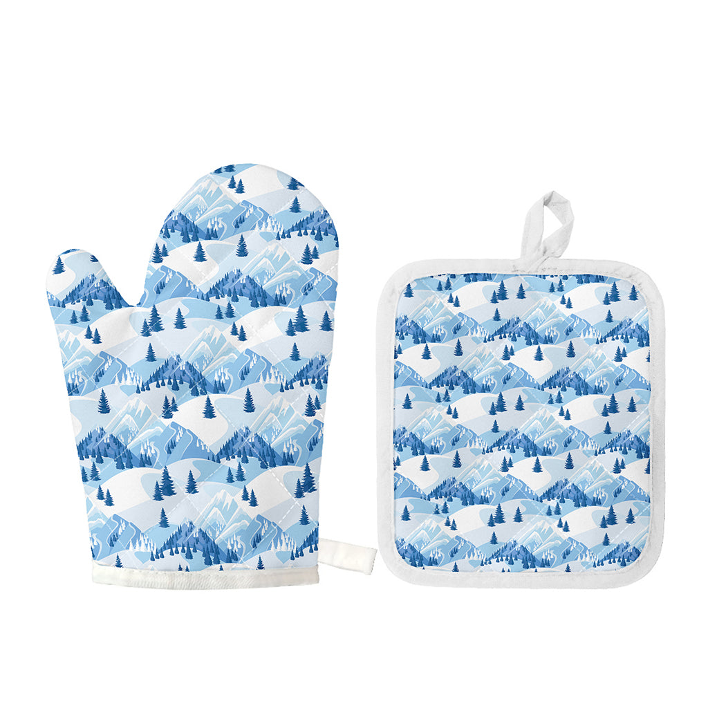 Skiing Mountain Print Oven Mitt And Pot Holder Set