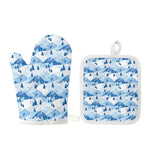 Skiing Mountain Print Oven Mitt And Pot Holder Set