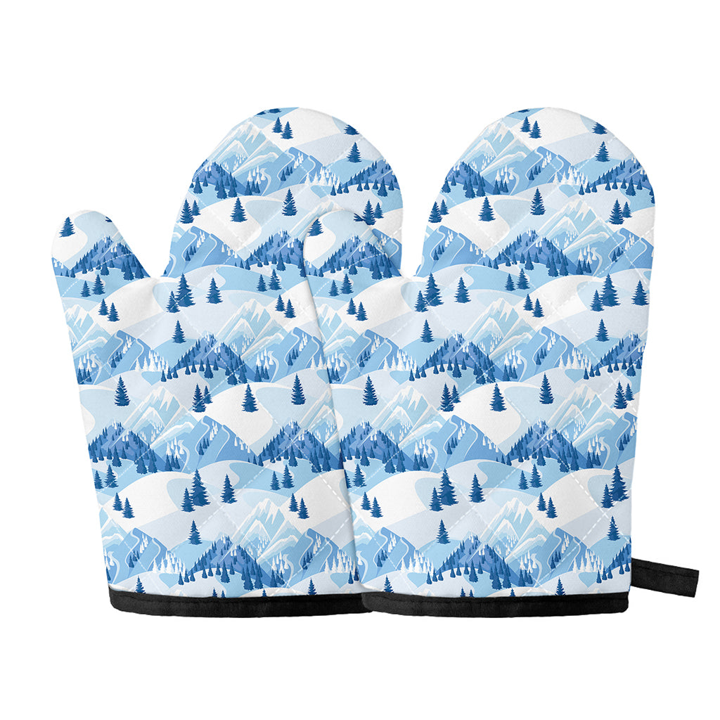 Skiing Mountain Print Oven Mitts