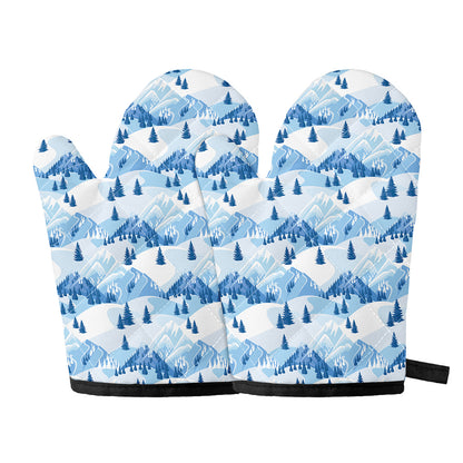 Skiing Mountain Print Oven Mitts