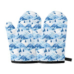 Skiing Mountain Print Oven Mitts