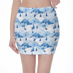 Skiing Mountain Print Pencil Mini Skirt