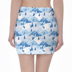 Skiing Mountain Print Pencil Mini Skirt