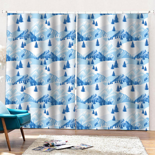 Skiing Mountain Print Pencil Pleat Curtains