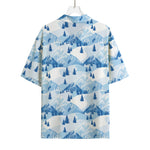 Skiing Mountain Print Rayon Hawaiian Shirt