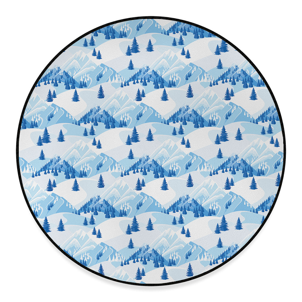 Skiing Mountain Print Round Floor Mat