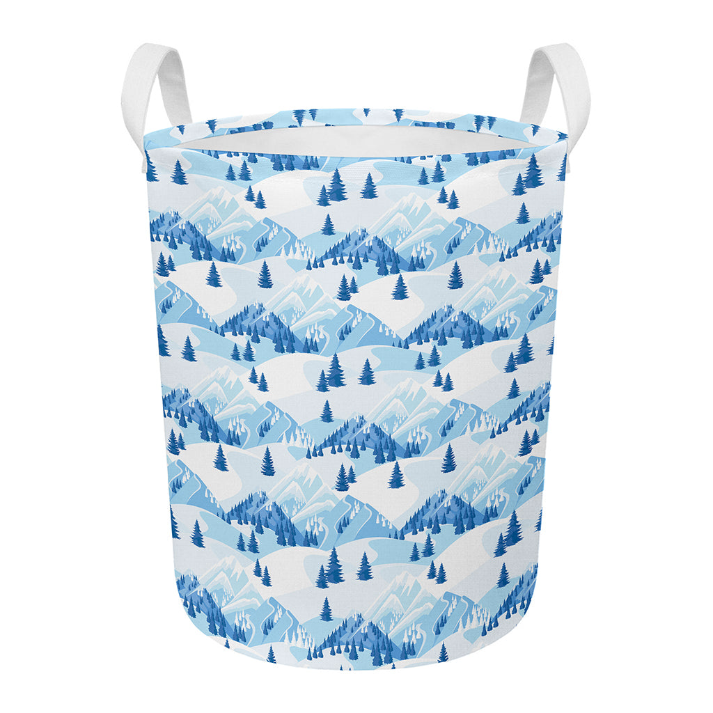 Skiing Mountain Print Round Laundry Basket