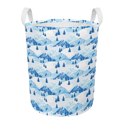 Skiing Mountain Print Round Laundry Basket