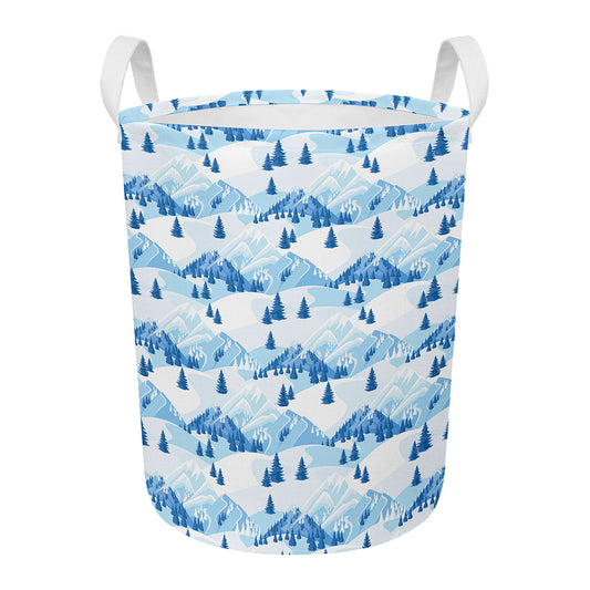 Skiing Mountain Print Round Laundry Basket