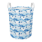 Skiing Mountain Print Round Laundry Basket