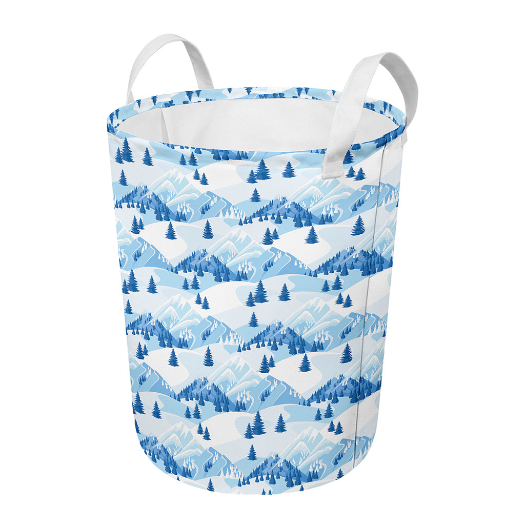 Skiing Mountain Print Round Laundry Basket