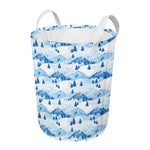 Skiing Mountain Print Round Laundry Basket