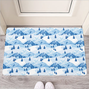 Skiing Mountain Print Rubber Doormat