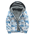Skiing Mountain Print Sherpa Lined Zip Up Hoodie