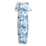 Skiing Mountain Print Short Sleeve Long Nightdress