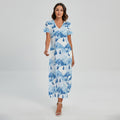 Skiing Mountain Print Short Sleeve Maxi Dress