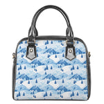 Skiing Mountain Print Shoulder Handbag