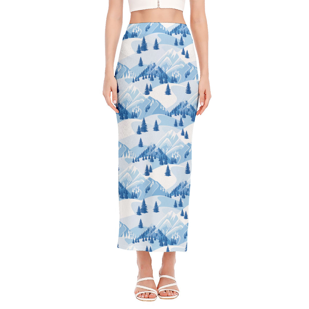 Skiing Mountain Print Side Slit Maxi Skirt