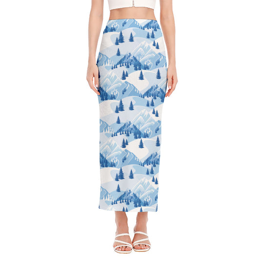 Skiing Mountain Print Side Slit Maxi Skirt