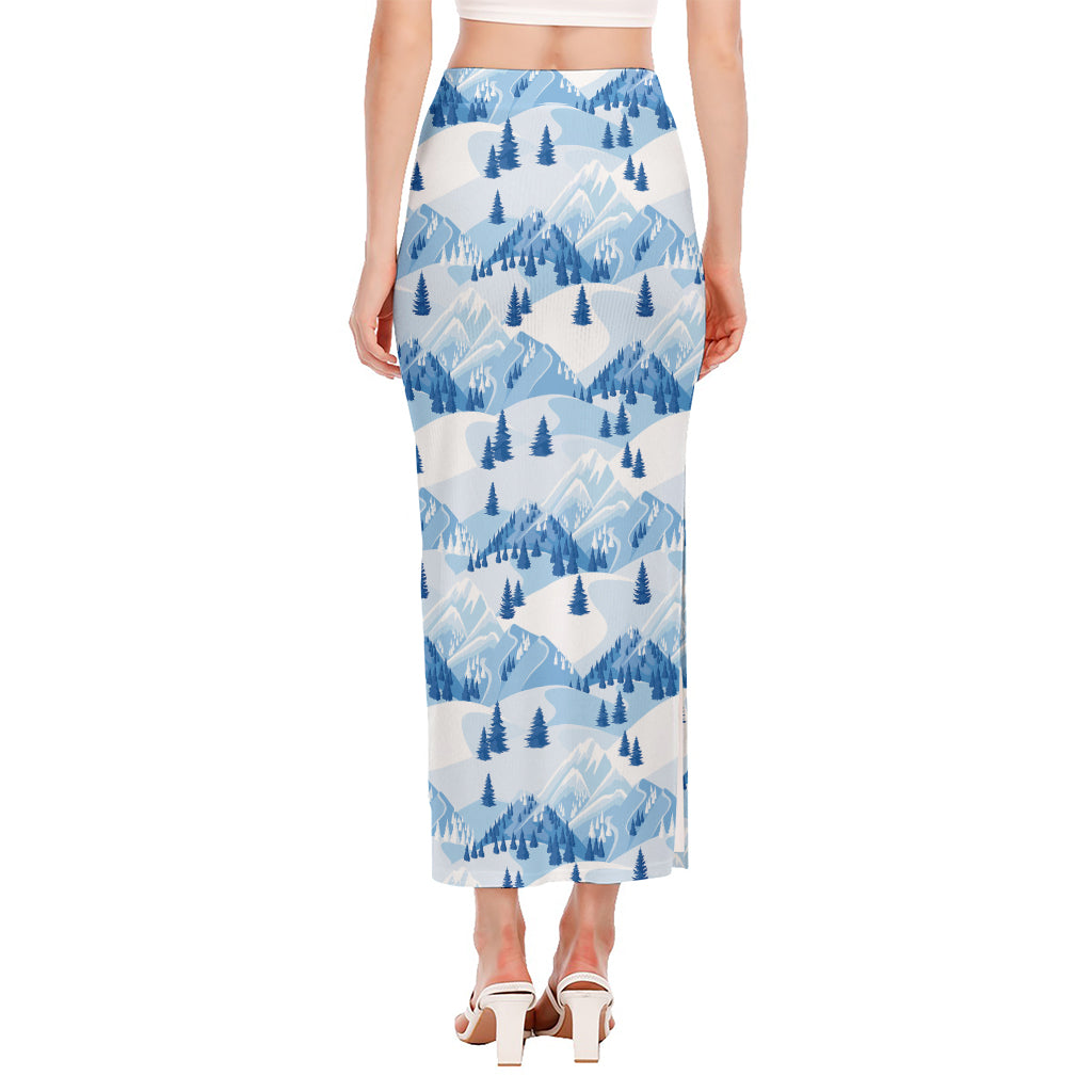Skiing Mountain Print Side Slit Maxi Skirt